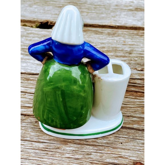 Antique Germany Porcelain Toothbrush Holder Peasant Lady - Picture 5 of 10